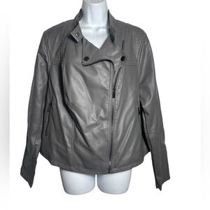 Lane Bryant jacket size 16 grey faux leather moto jacket‎ BEAUTIFUL 🩶🩶🩶